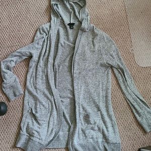 Gray hooded cardigan
